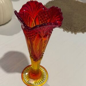 Viking Glass Amberina Bud Vase in the "Yesteryear" pattern